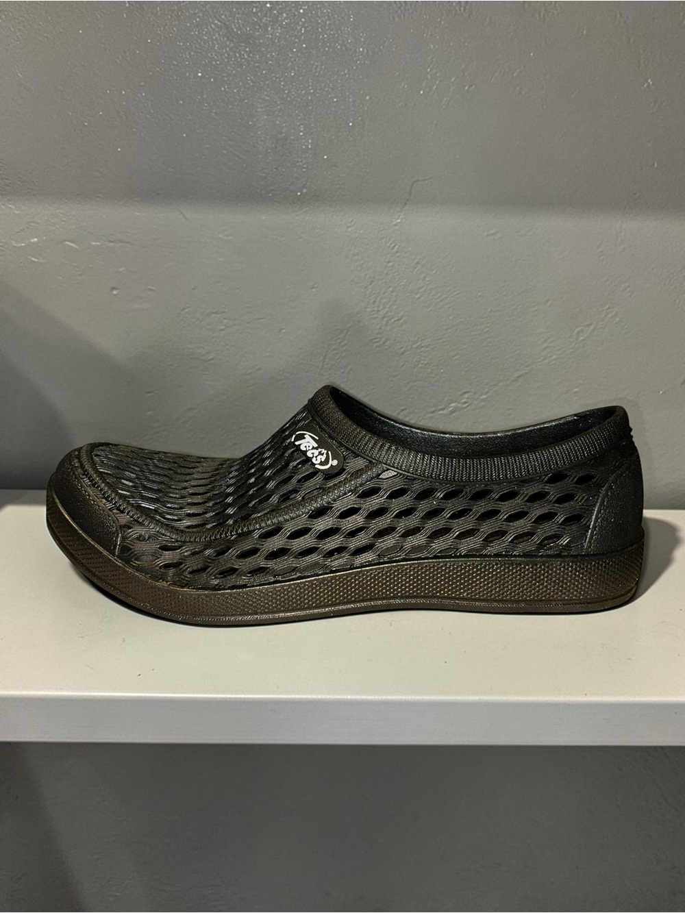 TECS Women's Skai Slide Sandal. Black Mesh Slip-On Loafer